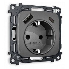 Розетка с заземлением и 2хusb type a и c, без рамки ambrella volt quant mo660010